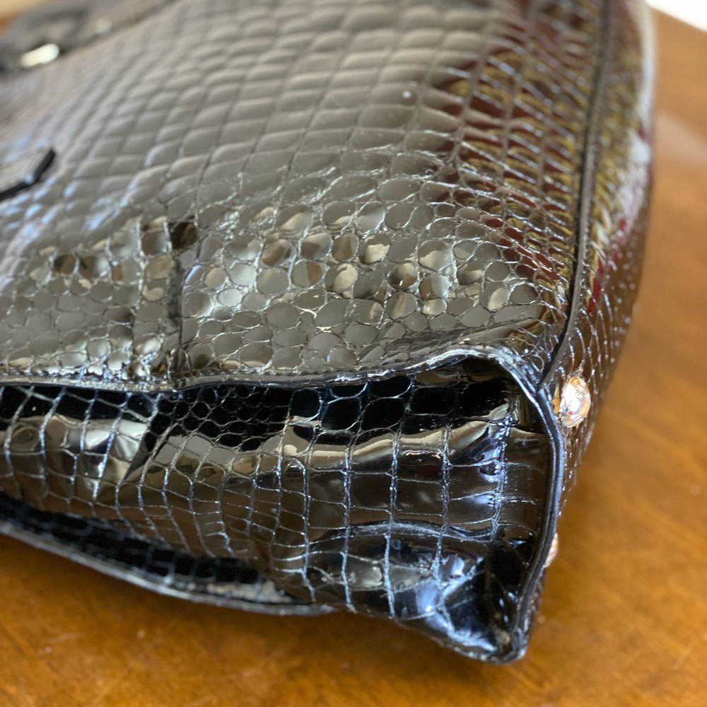 Michael Kors Black Embossed Snakeskin Leather Tote - Picture 14 of 15